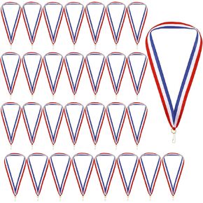 30 PCS Medal Ribbons Red White Blue Award Ribbon مع مقاطع Snap Clips كلاسيكية مخططة لأشرطة عنق الميدالي