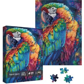 Parrot Spirit Puzzle 1000 Piece for Adult, Colorful Art Aesthetic Painting Jigsaw Puzzles, Gradient Nature Funny Pretty Puzzle