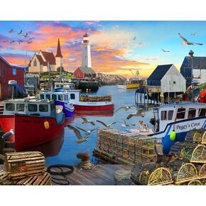 Vermont Christmas Company Fishing Cove Plugzle 1000 قطعة 30 "× 24" - قطع كبيرة متشابكة - قطعة فريدة من نوعها على شكل عشوائي - لغز للبالغين