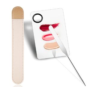 Picasso Makeup Spatula and Palette Set, Korean Makeup Spatula with Leather Cover, Stainless Steel Palette with Scraper Tool for Cosmetic Pigment Blending（SS）