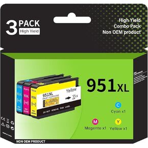 951 951xl Ink Cartridge for HP 951 Ink cartridges for hp 951xl Ink cartridges Combo Pack to use with HP Officejet Pro 8600 Plus 8610 8620 8100 8625 8630 Printers (1Cyan, 1Magenta, 1Yellow,3PK)