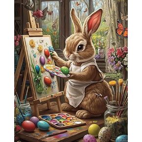 Qaceyid Bunny Painting Eggs Diy Paint بأرقام للبالغين ، طلاء عيد الفصح من قبل عدد الأرقام على القماش للمبتدئين Atelier Painting Home Wall Decor Gifts 16 "x20"