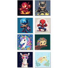AILIBIBLE 8 Pack Paint by Numbers For Kids تتراوح أعمارهم بين 8 و 12 عامًا ، ألوان الحيوانات من خلال مجموعات الطلاء بأرقام مع قماش مؤطر ، مستلزمات فنية DIY للمبتدئين ، مجموعات الحرفية التعليمية الممتعة ، 8 × 8 بوصة