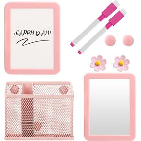 Locker Accessories Set, Back to School Essentials (with Locker Shelf, Magnetic Whiteboard, Locker Mirror, Pen Holder, Marker, Round Magnet) School Locker Pink Decor, Work Locker Organizers