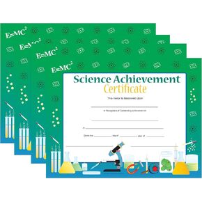 SHAPES ETC. 30pcs Science Achievement Recognition Certificates 11inx8.5in Colorful Award Kids Student Graduations Moving Up Ceremonies Achievement Days Banquets Science Fairs Academic USA Made