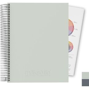 12-Month Undated Goal-Setting Planner - Spiral Bound 7x9 Planner, Vegan Leatherette Cover, Premium 120GSM Recycled Paper, MäksēLife Goal-Setting System for Personal Growth and Productivity (Makse Gray)