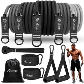 Resistance Bands Set, 150lb/200lb/250lb HPYGN Exercise Resistance Bands with Handles, 5 Tube Fitness Bands with Door Anchor, Handles, Portable Bag, Legs Ankle Straps for Muscle Training