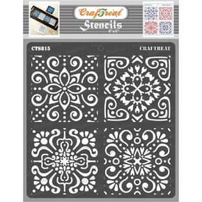 CrafTreat Reusable Moroccan Tile Stencil for Painting on Wood, Canvas, Paper, Fabric, Floor, Wall and Tile - Moroccan Tiles - 6x6 Inches - DIY Art and Craft Stencils - Stencil Tile Pattern