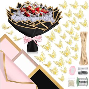 Iwolomi Money Flower Boudquet Paper ورقة 30 ورقة ورقة التفاف مع 36 جهاز كمبيوتر الفراشات وشريط ليوم الأم ، التخرج ، عيد ميلاد ، الذكرى السنوية