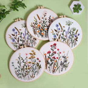 Huacan Embroidery Kits for Adults Beginner Stamped Flowers Pattern 4 Pcs DIY Cross Stitch Flower Stitching Sewing Kit 7.9 x 7.9 Inch