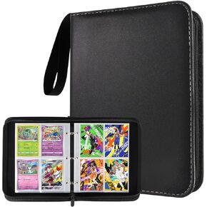 CARD BINDER 4 JOTIOTS ، 400 JOICTS CARD ARLEDER WITH 50 Sleeves القابلة للإزالة ، حامل ألبوم Card Card Collector Zipper ، Black