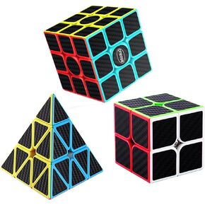 CFMOUR Original Speed Cube 2x2x2 3x3x3 Pyramid Cubes Set, Fast Magic Cube for Kids,Smooth Carbon Fiber Cubes,Puzzle Toys