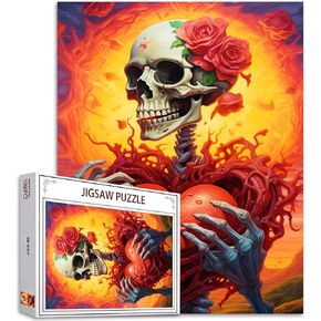 Tucocoo Flower Organs Jigsaw Puzzles 1000 Pieces for Adults,Lungs Floral Puzzles for Adults Unique Human Body Anatomy Puzzles Pink Flowers Bone Puzzles Arts Medical Office Decor Gift, Skull Heart 12