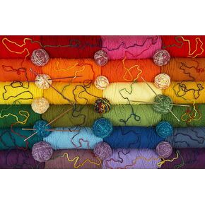 Twisted Yarn 1000 Piece Puzzle - Colorful Knitting Yarn Tangle Jigsaw Puzzle, Brightly Colored and Arranged in Colorful Rows.