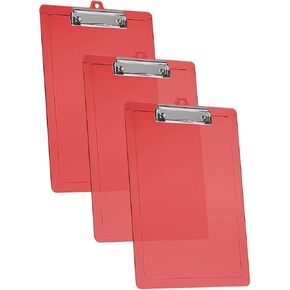 حزمة 3 حزمة الحافظة الحافظة حجم الحرف A4 (13 3/8 "× 9 7/16") الحكام المنخفضة المشبك والجبهة الجانبية ، البلاستيك متين للمكتب ، والمدرسة ، والاستخدام المنزلي - لون أحمر واضح
