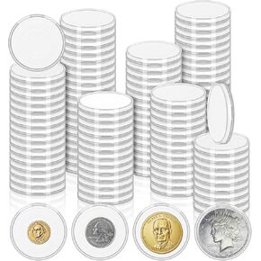 120 Pcs Silver Dollar Coin Holders, Clear Round Coin Case, Round Coin Holder for Collectors, Plastic Coin Case for Rare Coins, Coin Protectors with Adjustable Sponge Gasket(17-40mm)