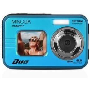 Minolta 48 Mega Pixels Underwater Digital Camera with Autofocus, 5K Video & Dual LCD, Blue