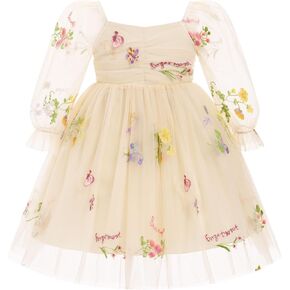 FYMNSI Kids Girls Flower Girl Dress Sheer Mesh Long Sleeve Ruffle Tulle Tutu Dress Toddler Baby Wedding Birthday Xmas Dresses