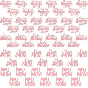 55 Pcs Glitter Mother's Day Cupcake Toppers Rose Gold Love Cake Toppers Cupcake Picks for Mothers Day Birthday Party Cake Decorations