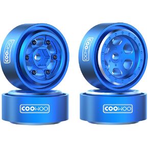 COOWOO 1.3 Inch RC Wheels Upgrade Parts for 1/18 TRX-4M RC Crawler Cars (Set of 4) - Aluminum Alloy, Precision CNC Machined, Enhanced Robustness and Distinctive Look, Blue
