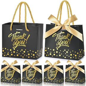 EQOREIIN Small Thank You Gift Bags 50pcs 5.5x2.5x4.7 Inches Small Gift Bags with Handles Bow Ribbon White Paper Bags for Party Favor, Mother's Day，Valentine's Day, Wedding, Baby Shower (White)
