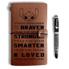 Inspirational Leather Journal, Engraved Gift Pen, Roller Ballpen, Always Remember You’re Braver Than You Believe, Leather Notebook and Pen Gift, 160 Pages Notebook, Disney Fans Gifts Movies Lover Gift