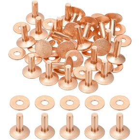 PATIKIL 6x2.3x10mm Leather Rivets and Burrs, 100 Sets Leather Rivets and Washers Copper Fastener Metal Studs Posts for Leather Craft, Belts, Wallets, Collars, DIY Crafts