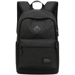 Lightweight Casual Laptop Backpack For Men Women Travel Backpacks with USB Charging Port Fashion Daypack Bookbag (Black)