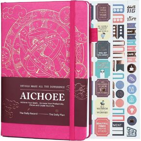 Daily Planner 2022 - مخطط أسبوعي ، شهري ، دفتر ديلي منظم ، لتحسين إدارة الوقت ، الإنتاجية. A5 Hardcover ، غير مؤرخ - ابدأ في أي وقت+ملصقات - الذهب الوردي الساخن