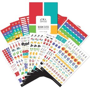 Stickers Set. 1154 Variety Sticker Pack. Decorative Accessories for Daily, Weekly, Monthly Planners, Journals, Notebooks. Calendar Tabs, Reminders. 14 Sheets. Productivity