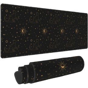 Sun Moon and Stars Large Mouse Pad, Non-Slip Rubber Base Gaming Desk Mouse Pad, Keyboard Mousepad with Stitched Edges for Home Office Laptop Computer 31.5 X 11.8 Inches