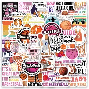 Bonitzdm 63 Pcs Girl Basketball Stickers Water Bottles Laptop Phone Computer Guitar Skateboard Sports Exquisite Vinyl Sticker Waterproof Aesthetic Trendy Decals for Teens Girls