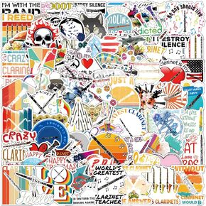 Clarinet Stickers I 110PCS Clarinet Great Classic Orchestral Music Instrument Stickers for Laptop Vinyl Sticker Water Bottles Skateboard Guitar Car Bumper Luggage Graffiti Decals for Student Kid Teen