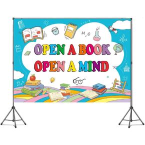 INRUI Reading Theme Photography Background World Book Day Decorations Banner Kids Students Library Classroom Party Photo Backdrop (7x5FT)