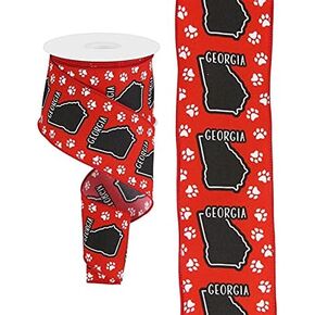 Georgia Silhouette with Paw Prints Wired Edge Ribbon, 2.5" x 10 Yards