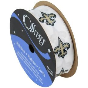 Offray New Orleans Football Ribbon 7/8 "× 9ft البوليستر التخزين المؤقت - أبيض ، مخطط ، كلاسيكي - مثالي للأكليل والحفلات والمشاريع الحرفية