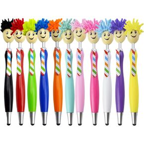 11pcs Mop Head Pens, Top Mop Fun Tip Pens, Funny Plush Hair Top Ballpoint Pen, Writing Click Pens, Mophead Ballpoint Pens, Signing Pens Office Gifts for Christmas, Back to School, Birthday