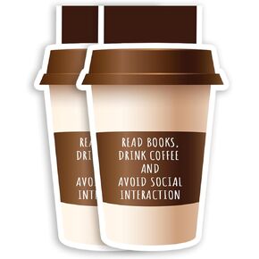 (2Pcs) Read Book Drink Coffee and Avoid Social Interaction Magnetic Bookmark Gift for Reading Lover Nerd Book Addict Bookish Bookworm Reader Office Stationery - Size 3"x1.9" When Folded