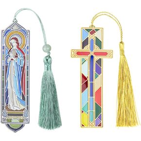 Metal Christian Book Mark with Tassel Cross Religious Bookmarks for Book Lover Gifts, Reading Studying Supplies Book Accessories(Pack of 2)