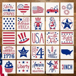 American Flag Stencil Star Stencils: Painting Stencils for Crafts Reusable Union 50 Stars 1776 Military Flag Patriotic Burning Letter Stencils for Spray Painting on Fabric Journal Wood (24Pcs-3Inch)