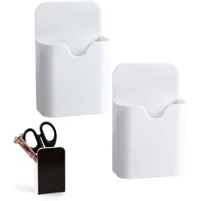 2pcs Magnetic Pen Holders, S Size Pencil Holder Portable Magnetic Marker Holder Pen Holder Organizer Home School Office Supplies for Fridge Whiteboard Refrigerator Locker (White)