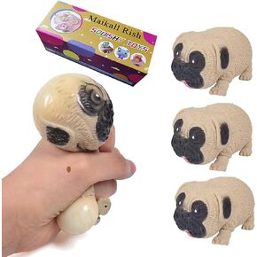 Novel Dog Stress Relief Squeeze Toy 3 Pack Pug Dogs Soft Gel Ball Fidget Hand Sports Toy to Relieve Anxiety for Adults and Kids