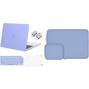 Mosiso متوافق مع MacBook Air Case 13 بوصة 2024 2023 2022 M3 A3113 M2 A2681 Touch ID ، قذيفة صلبة بلاستيكية وغطاء أفلام الشاشة ونوع C محول C & Neoprene ، لقطة Blue & Serenity Blue
