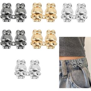 6 PCS Rabbit Jean Button Pins Pant Waist Tightener Adjustable Waist Buckle Bunny Waist Tightener Clips No Sewing Metal Button Pins Pants Clip for Loose Jeans Pants (Silver, Gold, Black)