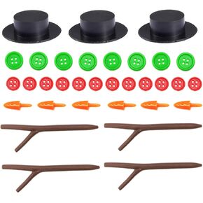 20 Sets Snowman Crafts DIY Supplies Kits Carrot Noses Buttons Mini Black Top Hats Sewing Buttons and Snowman Hands for Christmas Crafts Sewing Party Supplies