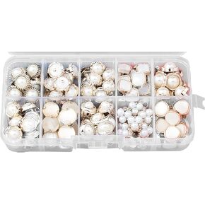 100pcs الأزرار الزخرفية لؤلؤة مع صندوق تخزين أزرار خياطة الزخرفة للنساء ملابس الزخارف سترات الصوفية (100)