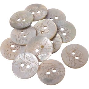 Mibo Buttons & Accessories 12pcs Real Agoya Shell Button2 Hole - Laser Etched - Branch and Leaves Pattern - 20L(12mm) - Natural