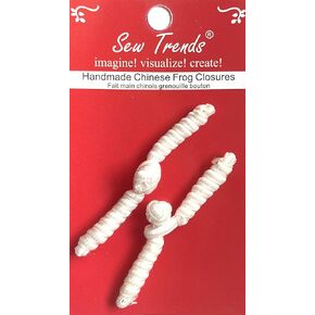 Handmade Chinese Frogs Closures Buttons Fasteners Hook & Eye Sewing Coats Capes Jackets Renaissance Costumes - Rope Bundle Design-White- 0.5" X 3"- 2 Pairs/Pack