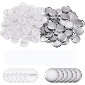 MECCANIXITY Blank Pin Back Button Parts, 32mm 1.26 Inch, 500 Set Sewing Buttons Round Metal Cover Plastic Button Back Clear Film for Button Maker Machine