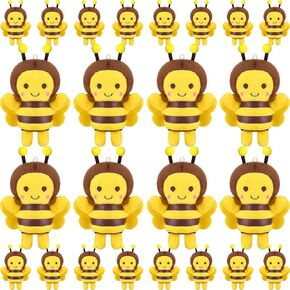 HyDren 24 Pcs Mini Bee Stuffed Animal Toys 5 Inch Plush Bee Soft Plush Honeybee Keychain for Room Decoration Baby Shower Holiday Birthday Animal Theme Party Favors DIY Gift Supplies